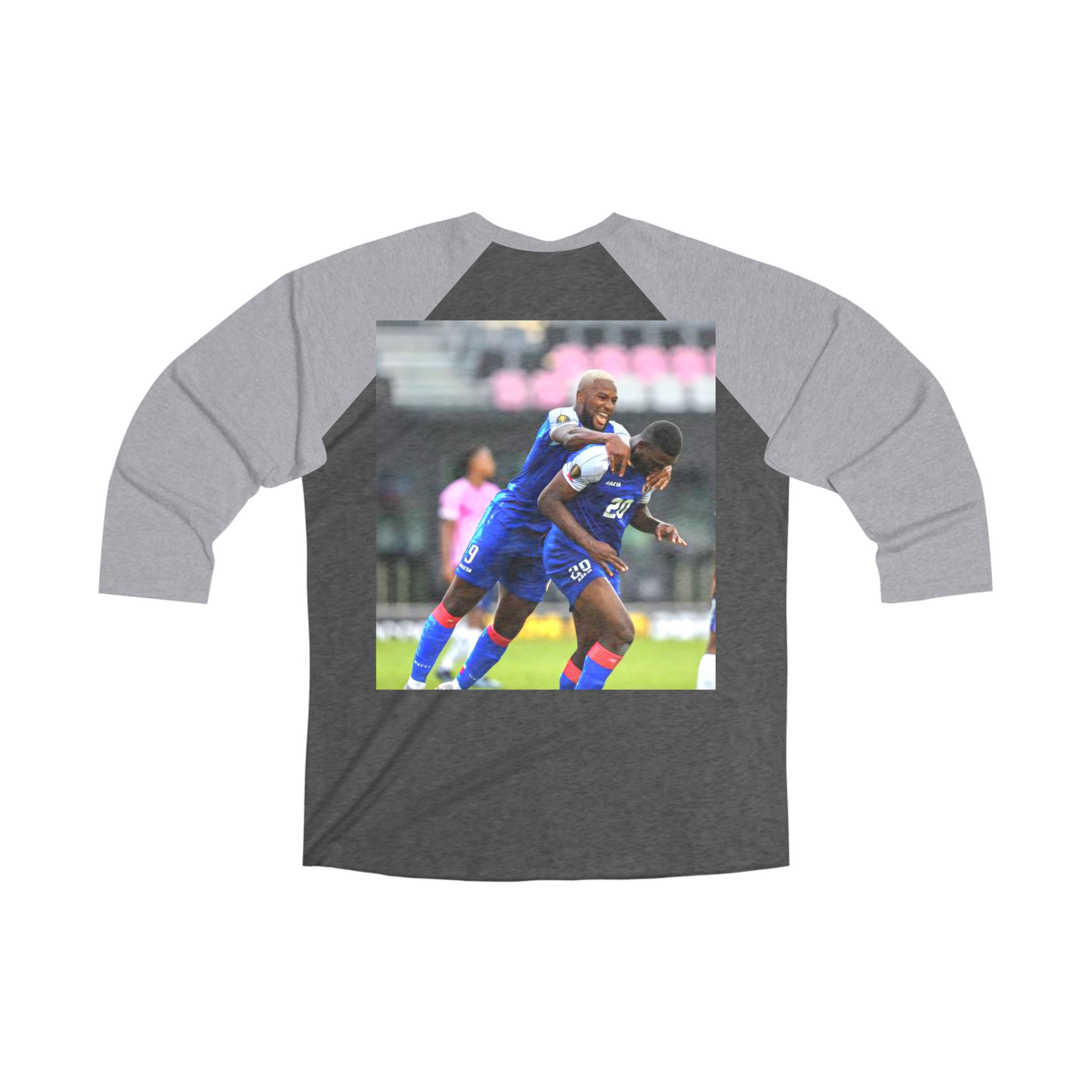 T-shirt unisexe à manches raglan 3/4 en mélange tri-matières – Image 2