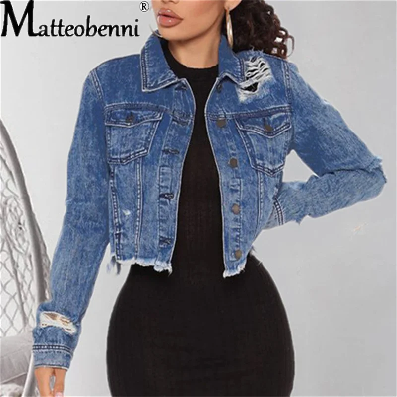Veste courte en jean bleu pour femme – Image 2