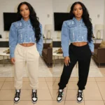 Veste en jean effet déchiré pour femme