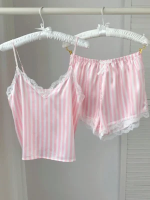 Pyjama deux pièces pour femme, col en V