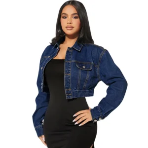 Veste courte en jean pour femme, taille haute