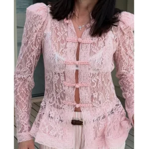 Blouse pour femme style Y2K à manches longues