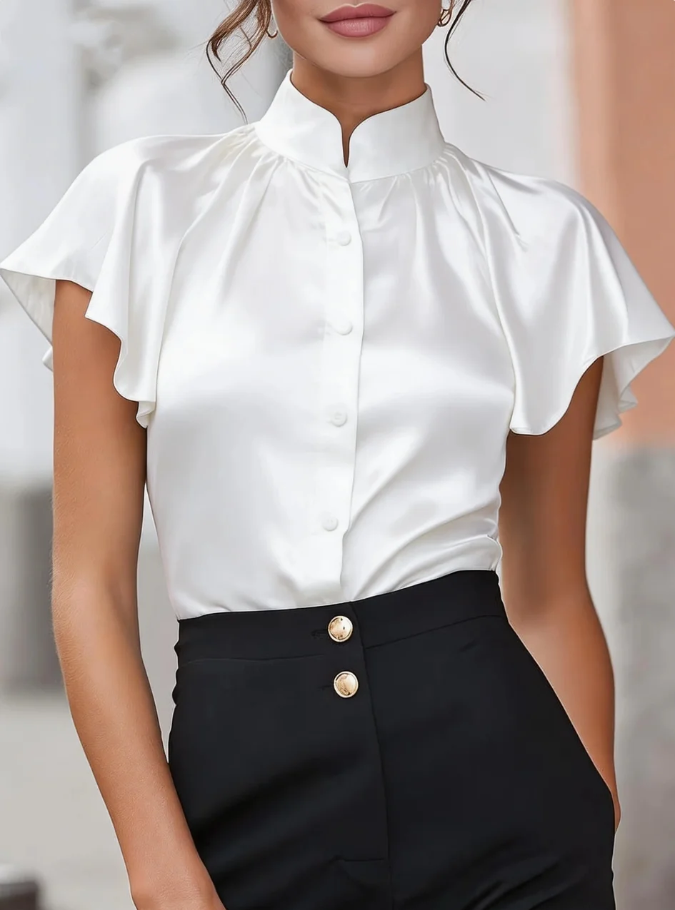 Chemisier en satin à manches courtes pour femme – Image 5