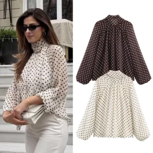 Blouse décontractée pour femme à motif pois