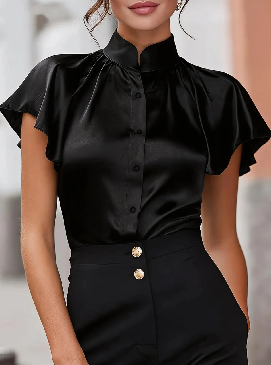 Chemisier en satin à manches courtes pour femme – Image 3