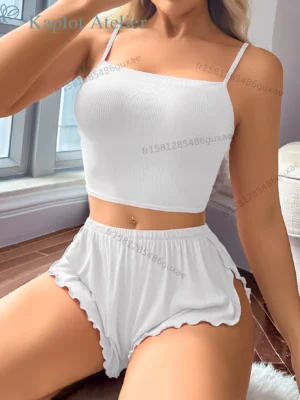 Pyjama 2 pièces pour femme (couleur unie)