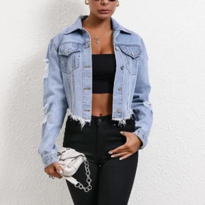 Veste en jean pour femme, style streetwear