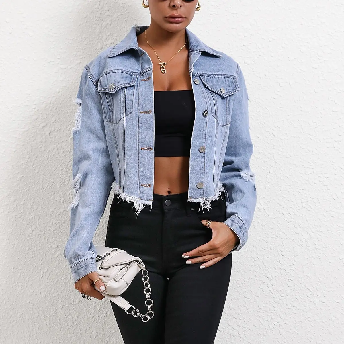 Veste en jean pour femme, style streetwear