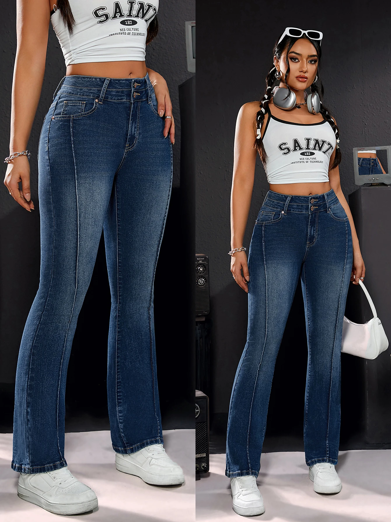 Jean droit extensible pour femme