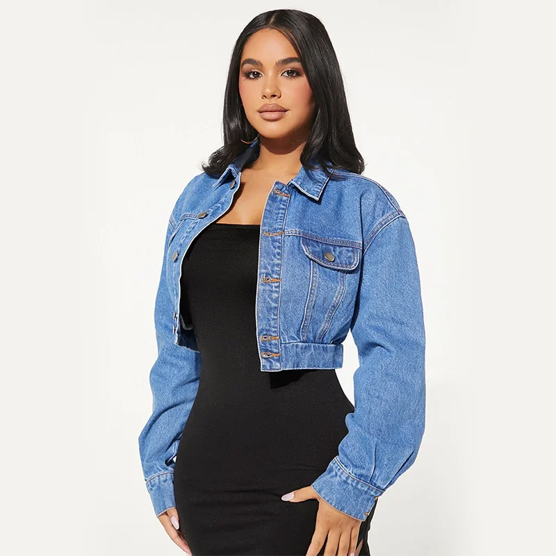 Veste courte en jean pour femme, taille haute – Image 4