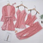 Ensemble de nuit 4 pièces en velours pour femme