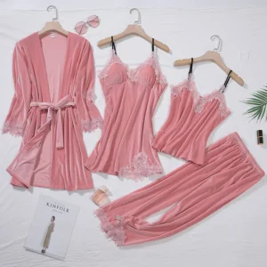 Ensemble de nuit 4 pièces en velours pour femme