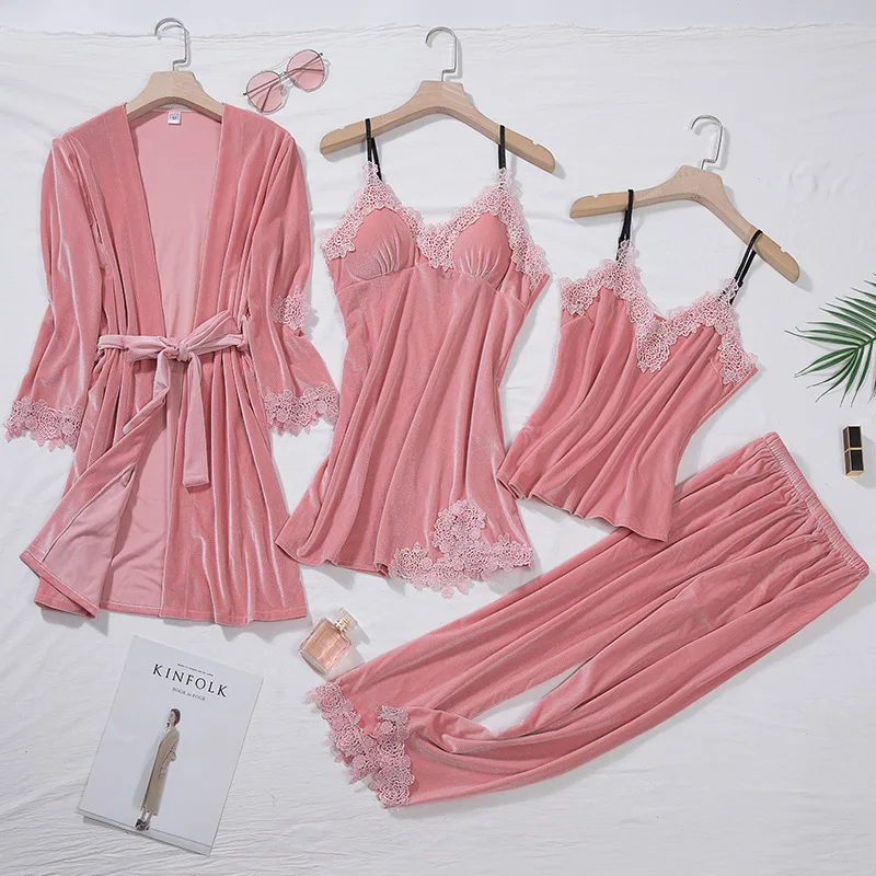 Ensemble de nuit 4 pièces en velours pour femme