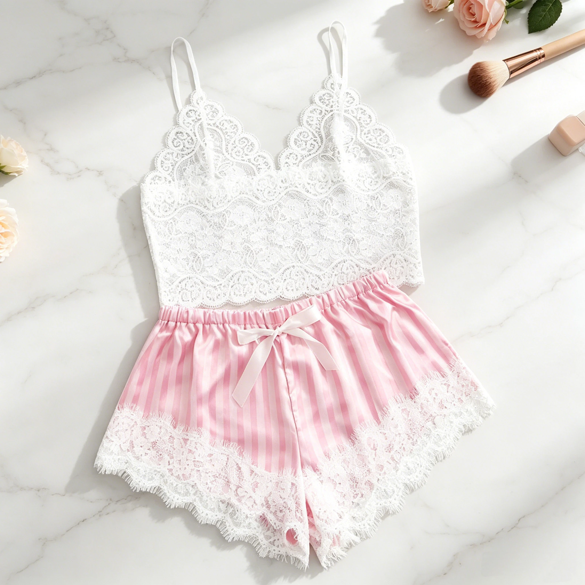 Pyjama deux pièces pour femme, col en V – Image 4