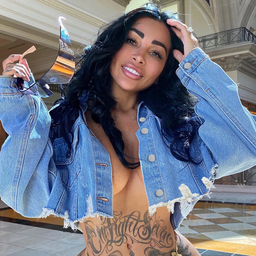 Veste courte en jean pour femme, style streetwear