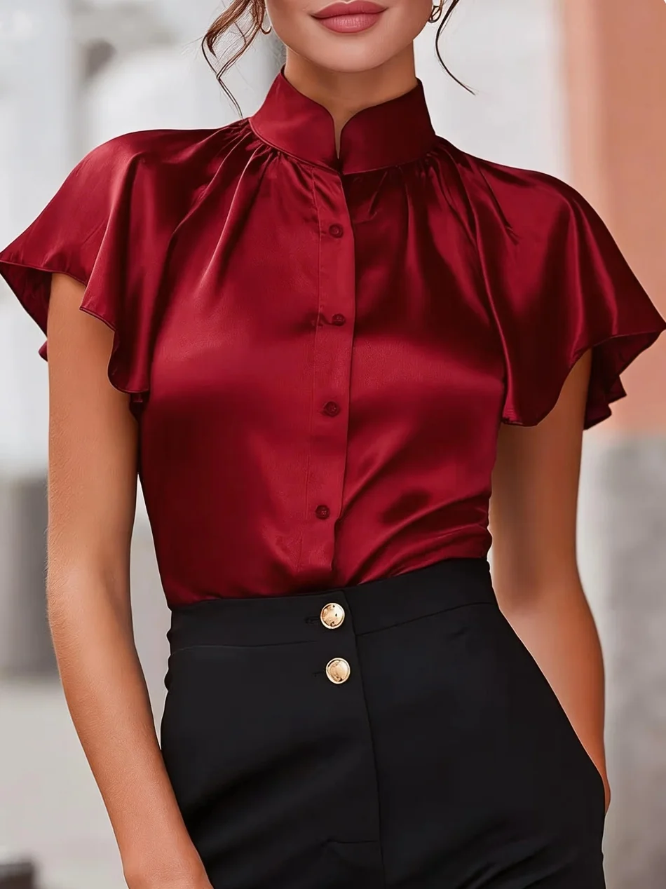 Chemisier en satin à manches courtes pour femme – Image 4