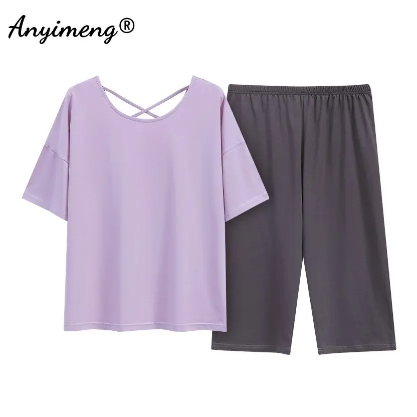 Pyjama grande taille pour femme avec pantacourt – Image 17