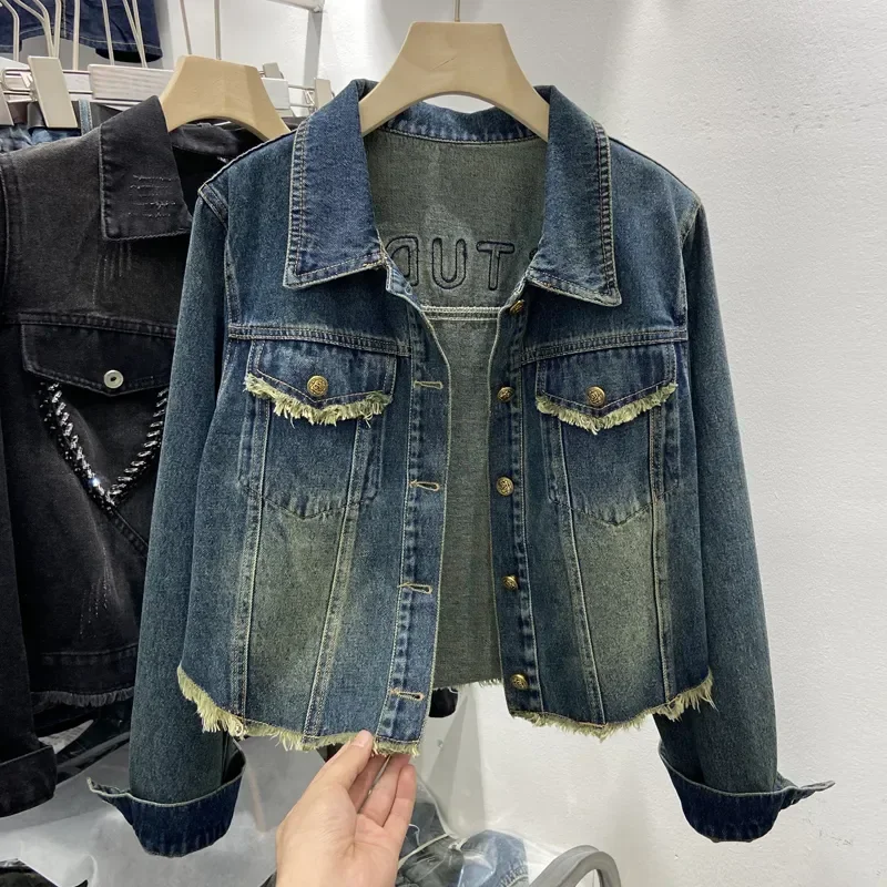 Veste courte en jean bleu pour femme – Image 8