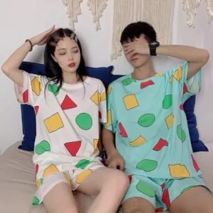 Pyjama d'été en coton pour homme et femme
