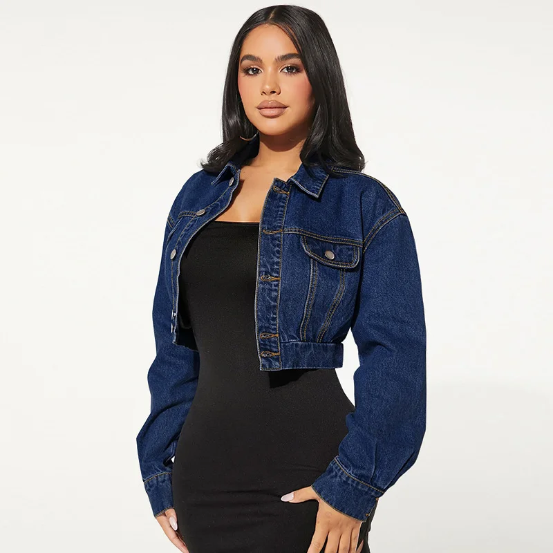 Veste courte en jean pour femme, taille haute – Image 3