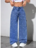 Jean en denim taille haute pour femme