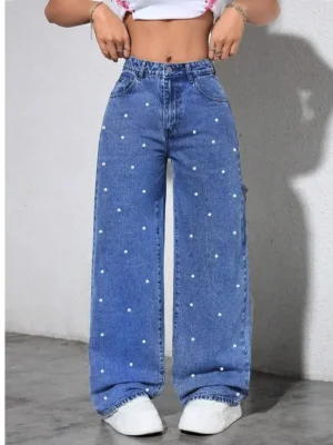 Jean en denim taille haute pour femme