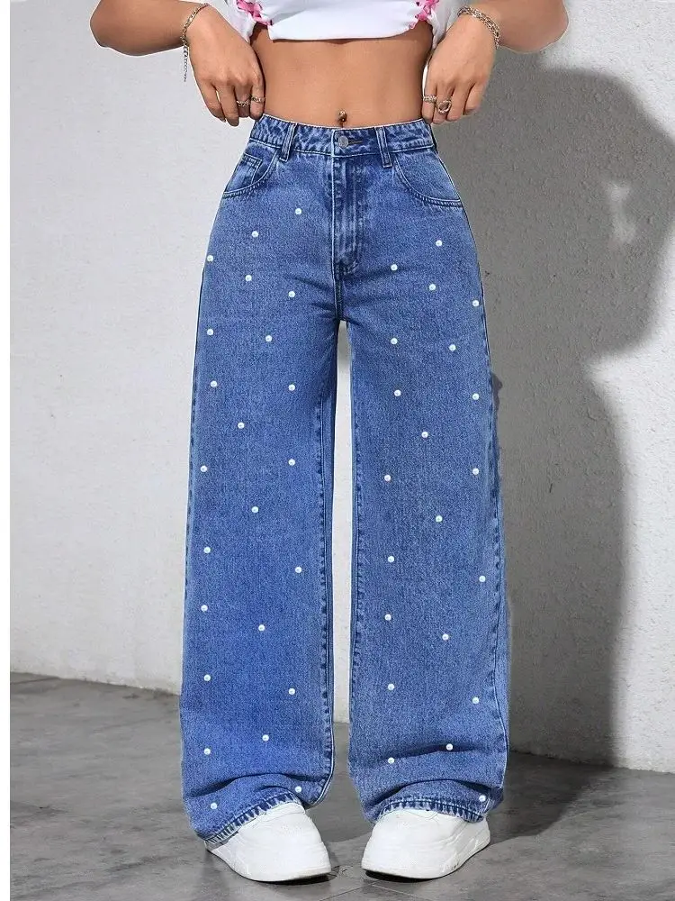 Jean en denim taille haute pour femme