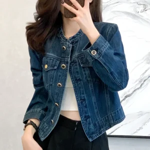 Veste en jean courte pour femme style vintage