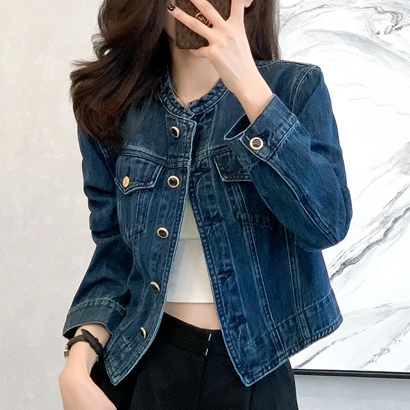Veste en jean courte pour femme style vintage