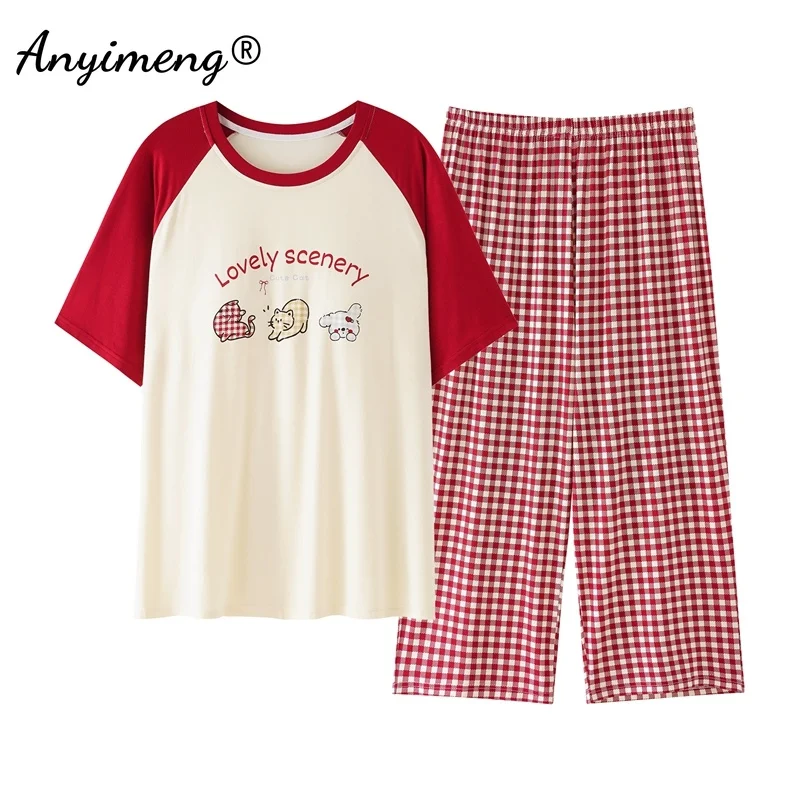 Pyjama grande taille pour femme avec pantacourt – Image 28