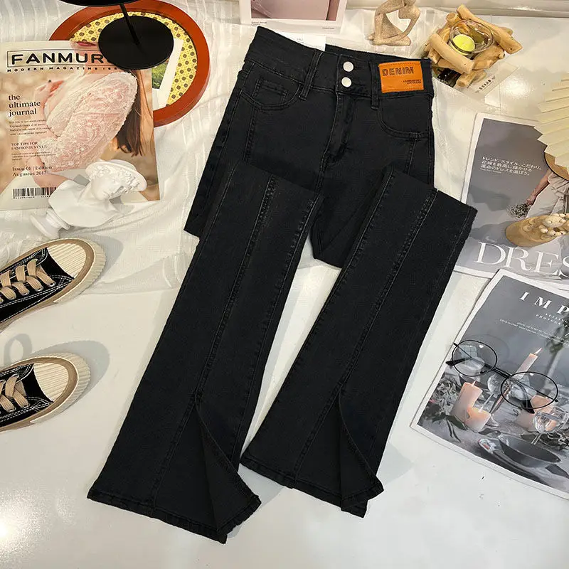 Jean évasé extensible taille haute pour femme – Image 4