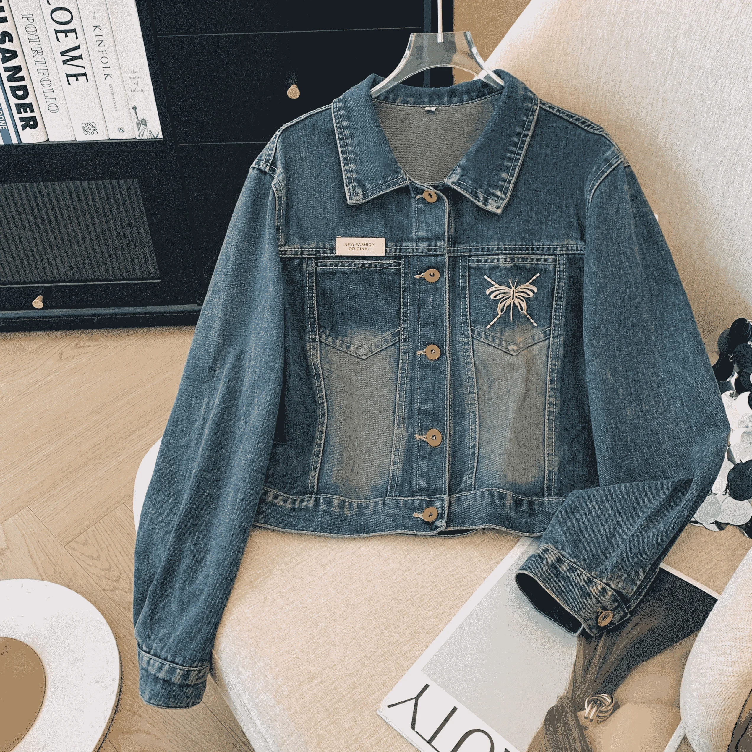 Veste courte en jean bleu pour femme – Image 9