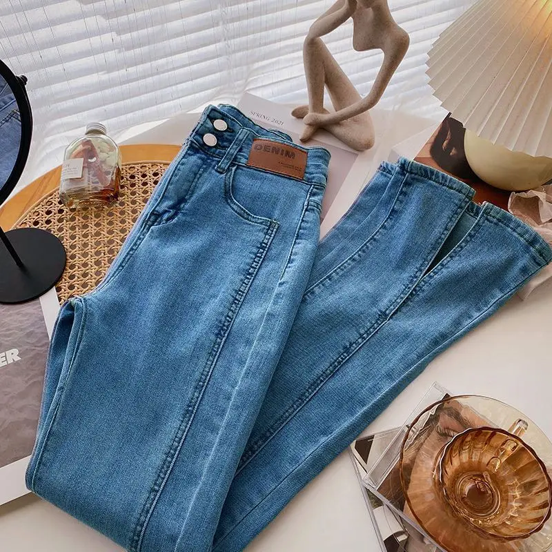 Jean évasé extensible taille haute pour femme – Image 3