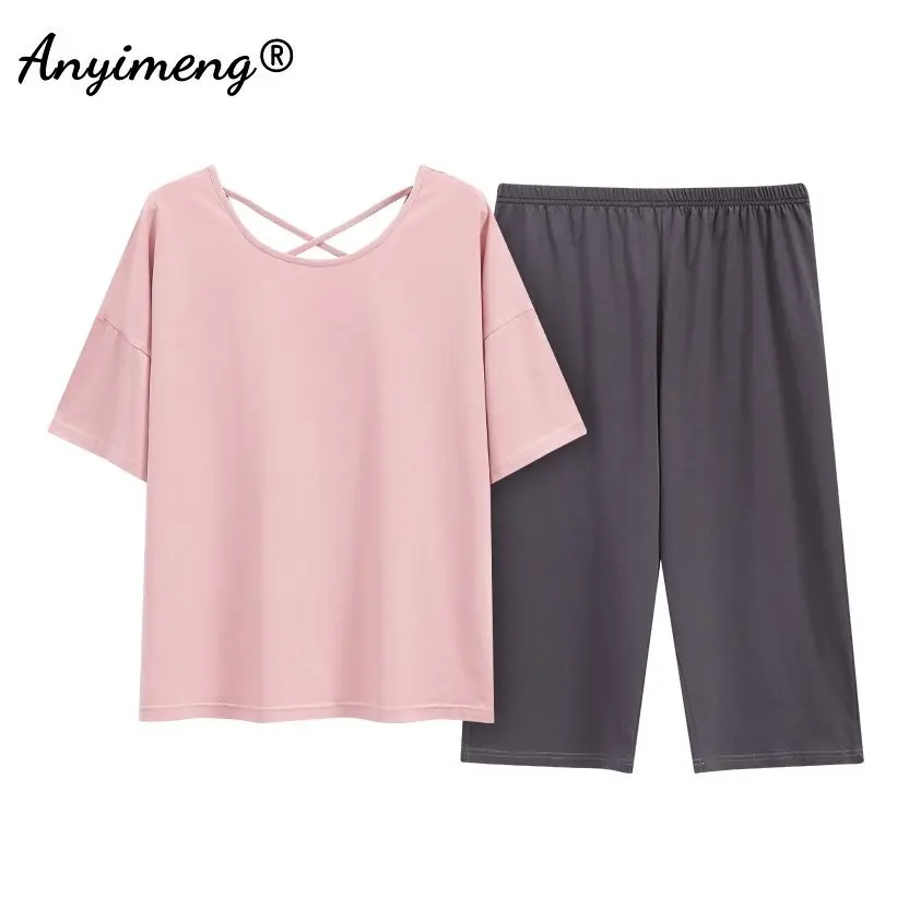 Pyjama grande taille pour femme avec pantacourt – Image 26