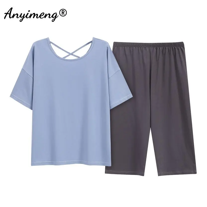Pyjama grande taille pour femme avec pantacourt – Image 14