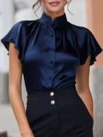 Chemisier en satin à manches courtes pour femme
