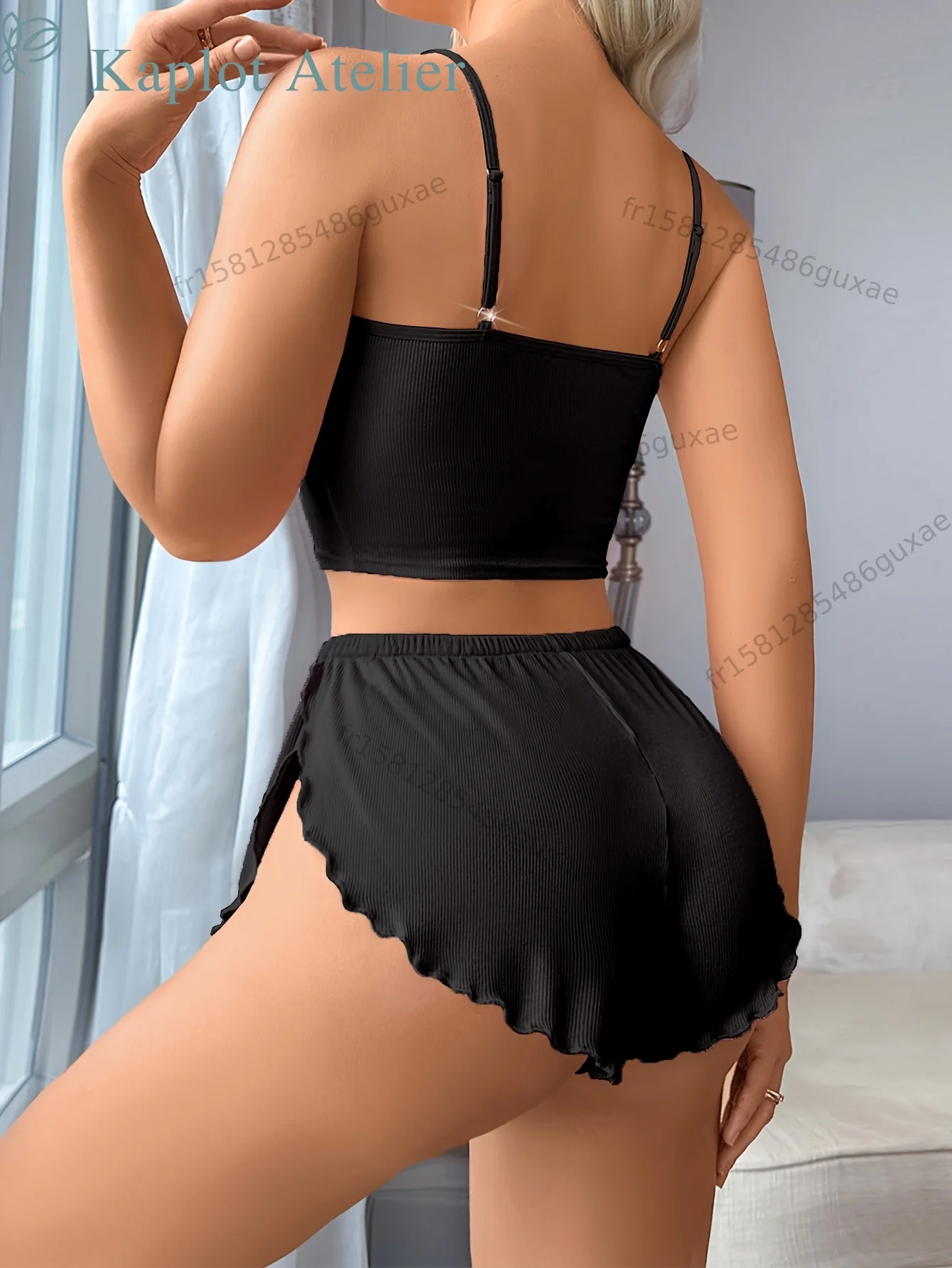 Pyjama 2 pièces pour femme (couleur unie) – Image 2