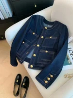 Veste courte en jean bleu pour femme